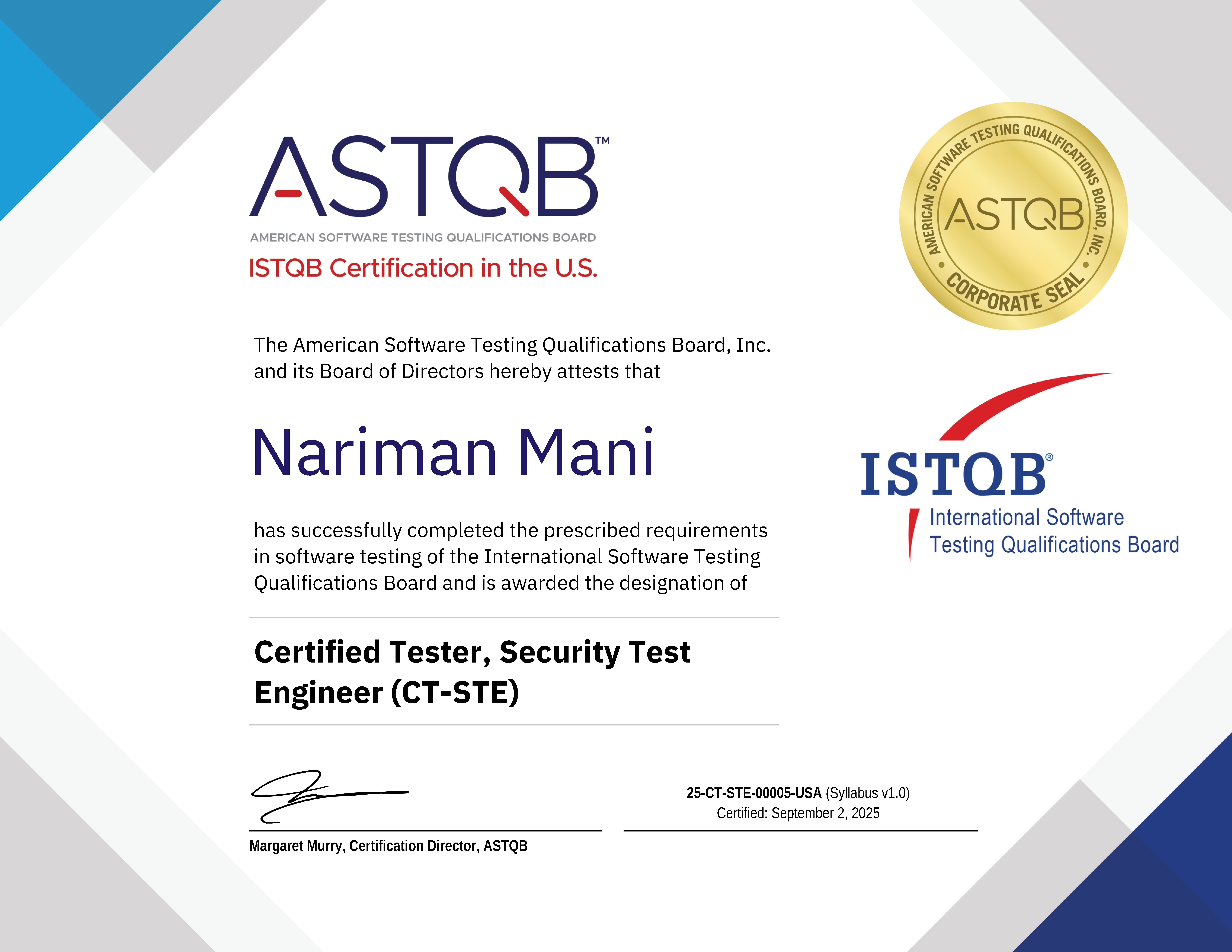 ASTQB - ISTQB®  in the U.S., Certified Tester, Security Test Engineer (CT-STE)